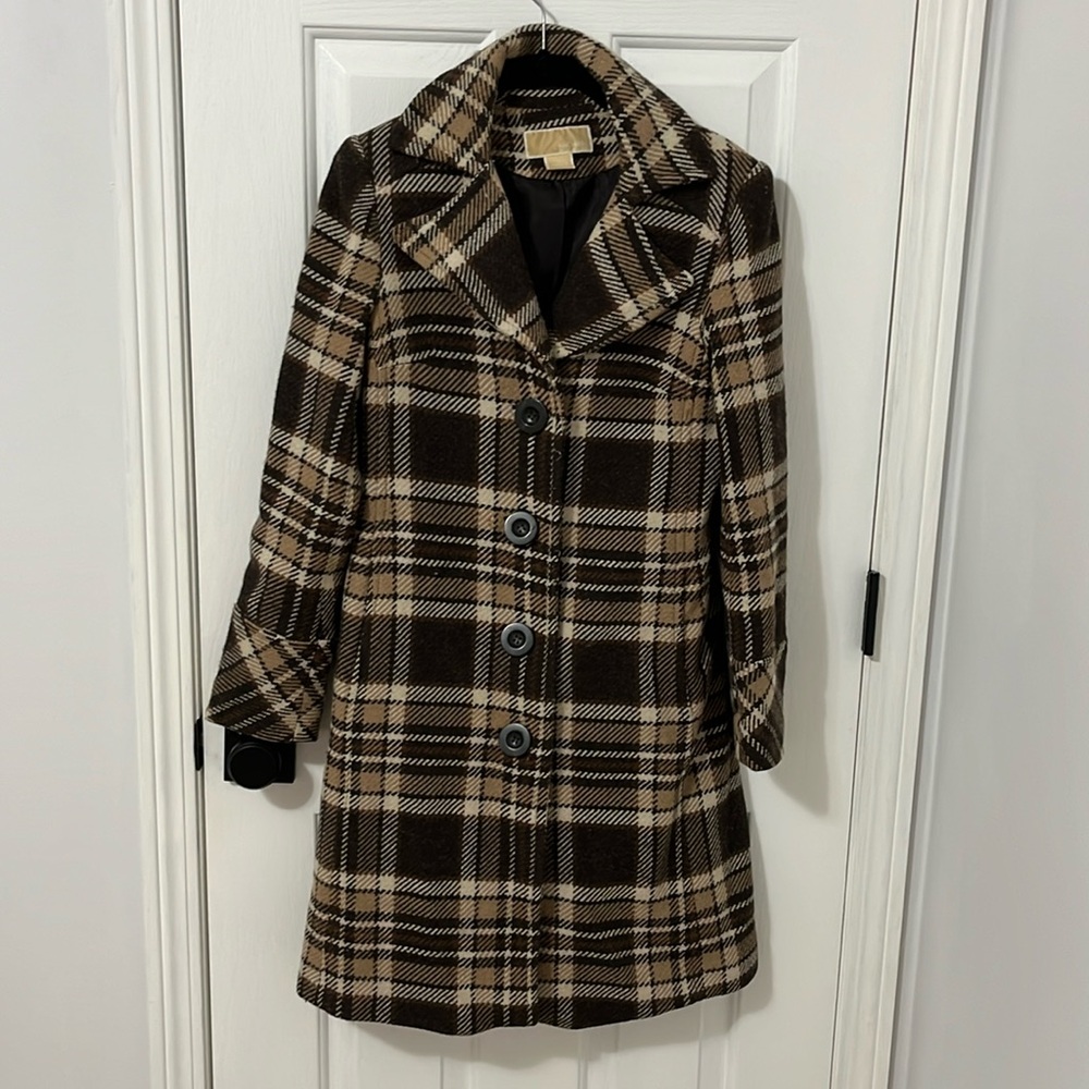 MICHAEL Michael Kors Plaid Coat in Brown and Black